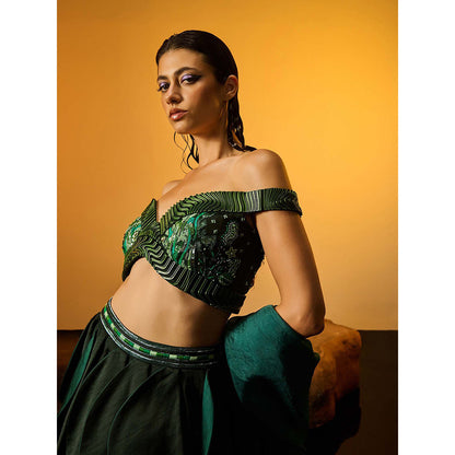 Asaaye Green Bloom Lehenga with Blouse and Dupatta