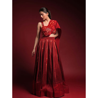 Asaaye Red Lava Blaze Dupatta Attached Lehenga with Blouse