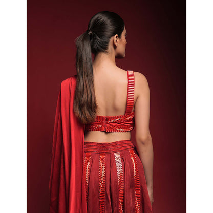Asaaye Red Lava Blaze Dupatta Attached Lehenga with Blouse
