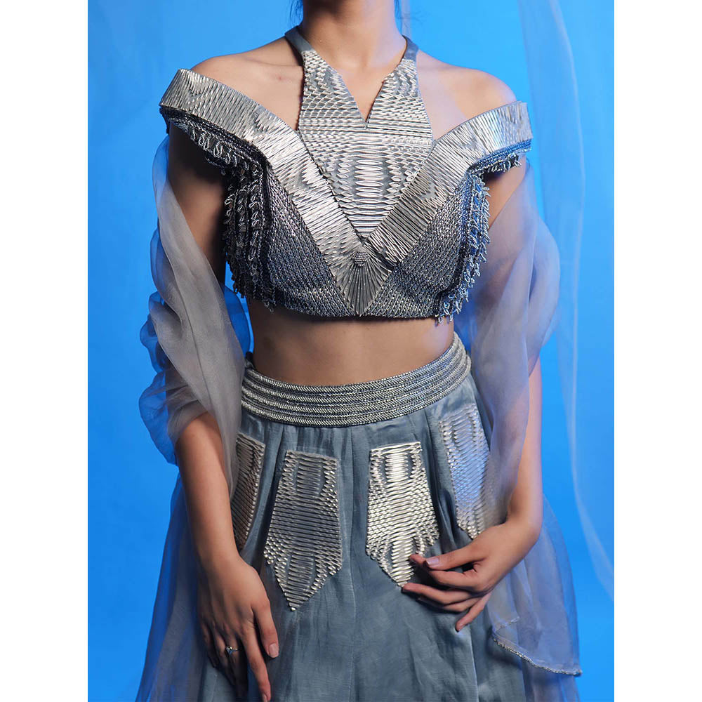Asaaye Blue Cold Command Lehenga with Blouse and Dupatta