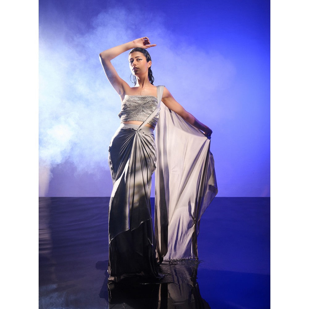 Asaaye Silver Storm Pre Drape Saree with Stitched Blouse