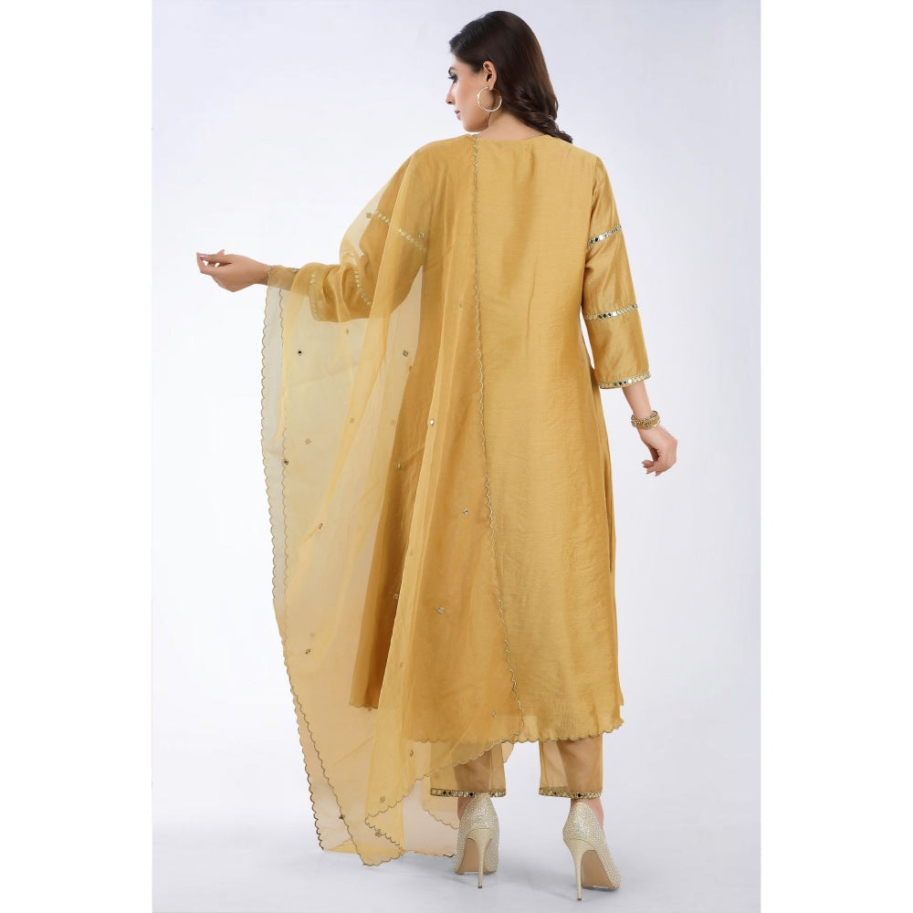 Asaga Sunheri Gold Embroidered Silk Kurta with Pants and Organza Dupatta (Set of 3)