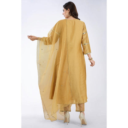 Asaga Sunheri Gold Embroidered Silk Kurta with Pants and Organza Dupatta (Set of 3)