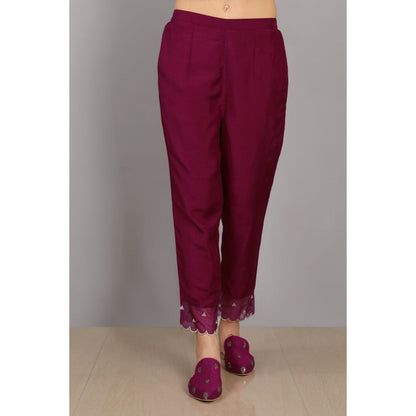 Asaga Ijaz Magenta Embroidered Chanderi Silk Kurta with Mull Pants and Dupatta (Set of 3)