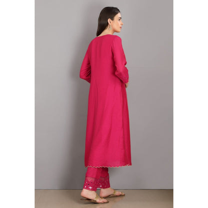 Asaga Anum Rani Embroidered Chanderi Silk Kurta with Pants and Organza Dupatta (Set of 3)