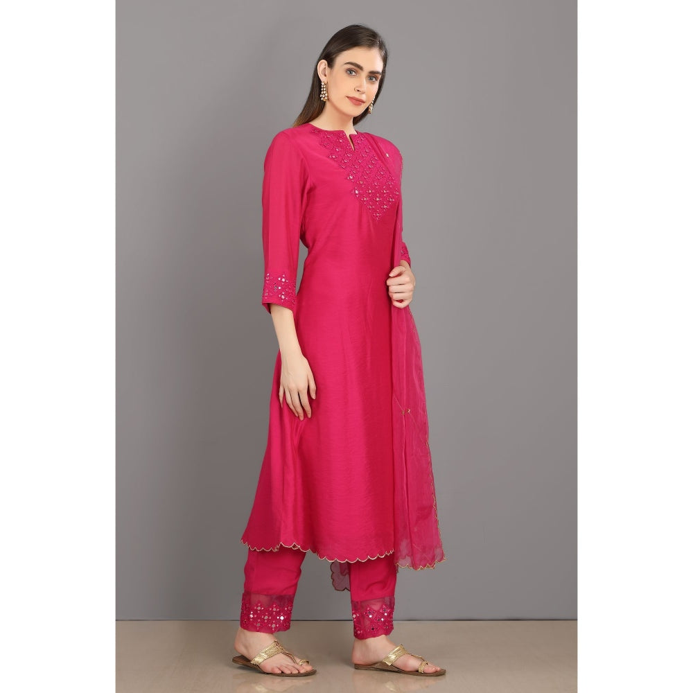 Asaga Anum Rani Embroidered Chanderi Silk Kurta with Pants and Organza Dupatta (Set of 3)
