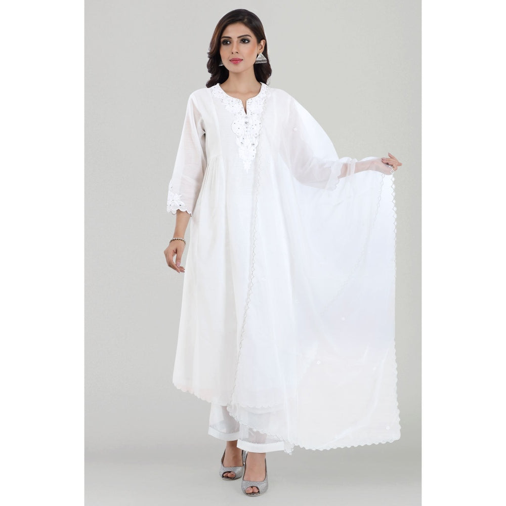 Asaga Juhi White Anchor Embroidered Chanderi Kurta with Pants and Dupatta (Set of 3)