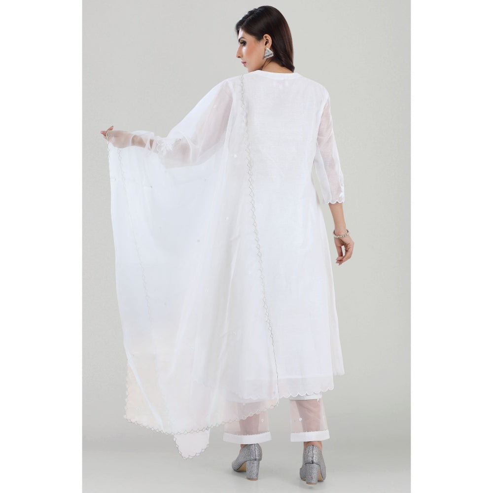 Asaga Juhi White Anchor Embroidered Chanderi Kurta with Pants and Dupatta (Set of 3)