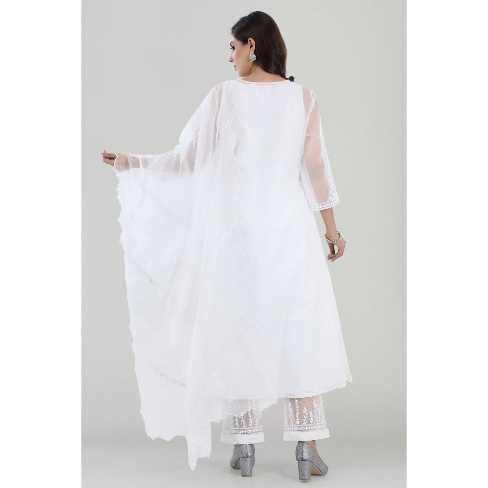 Asaga Shabnam White Dori Embroidered Chanderi Kurta with Pants and Dupatta (Set of 3)