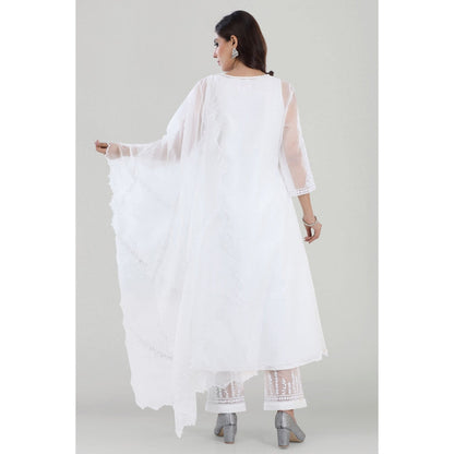 Asaga Shabnam White Dori Embroidered Chanderi Kurta with Pants and Dupatta (Set of 3)