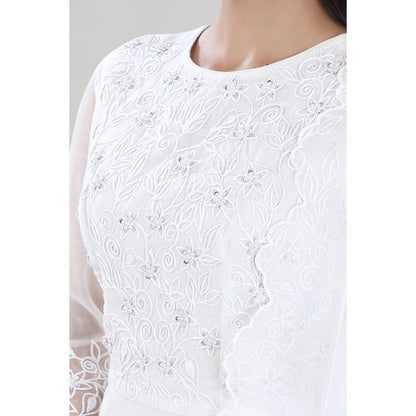 Asaga Bela White Dori Embroidered Chanderi Kurta with Pants and Organza Dupatta (Set of 3)