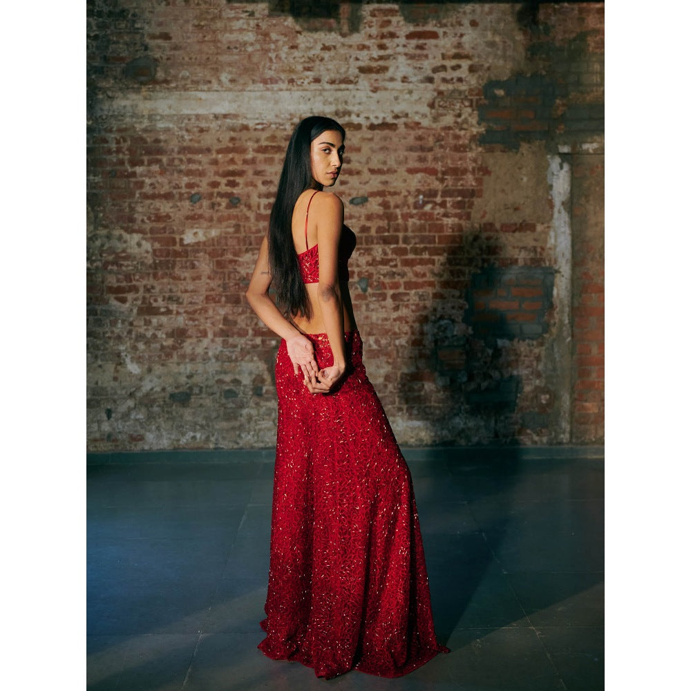 Asaga Red Opus Blouse with Sharara and Cape (Set of 3)