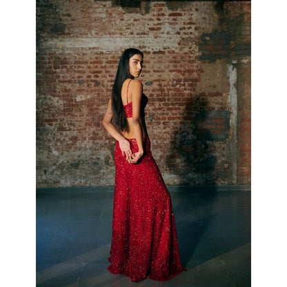 Asaga Red Opus Blouse with Sharara and Cape (Set of 3)