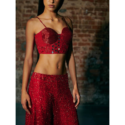 Asaga Red Opus Blouse with Sharara and Cape (Set of 3)