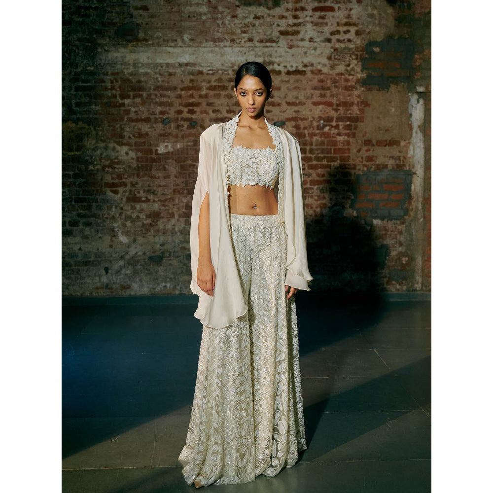 Asaga Ivory Ina Blouse with Sharara and Cape (Set of 3)