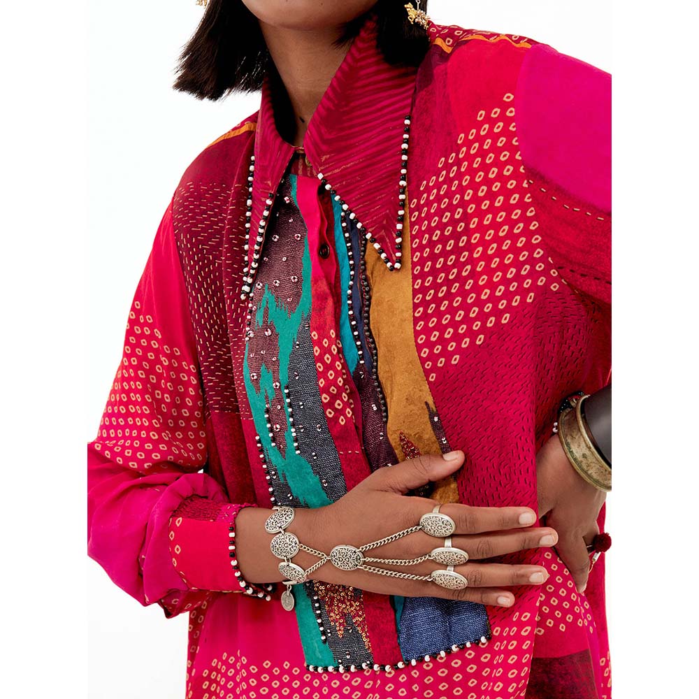 Aseem Kapoor Atri Printed Italian Crepe Shirt With Detailed With Highlighted Yoke And Collar