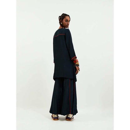 Aseem Kapoor Navy Blue Mitra Short Kurta with Sharara (Set of 2)
