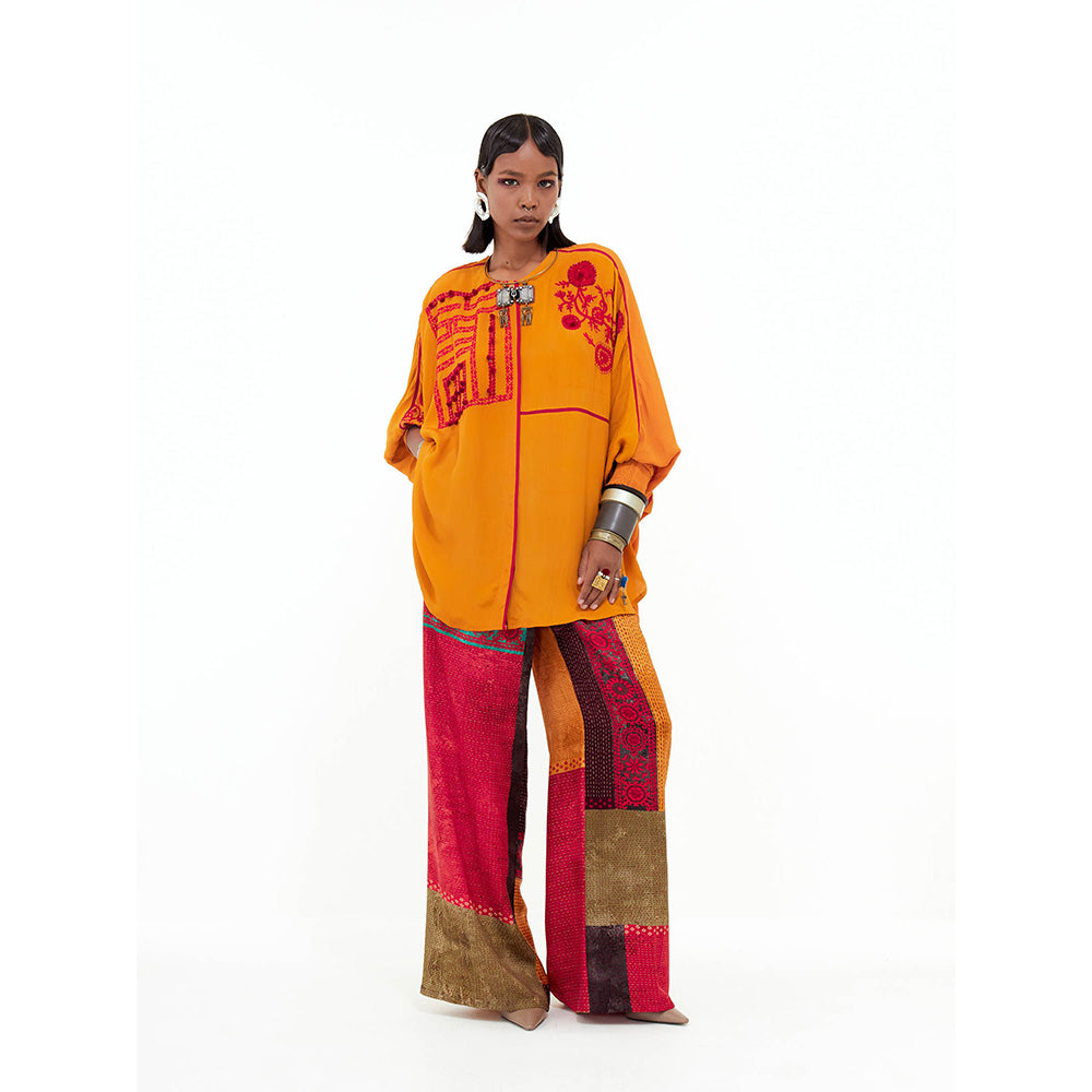 Aseem Kapoor Yellow Mandala Kaftan with Pant (Set of 2)