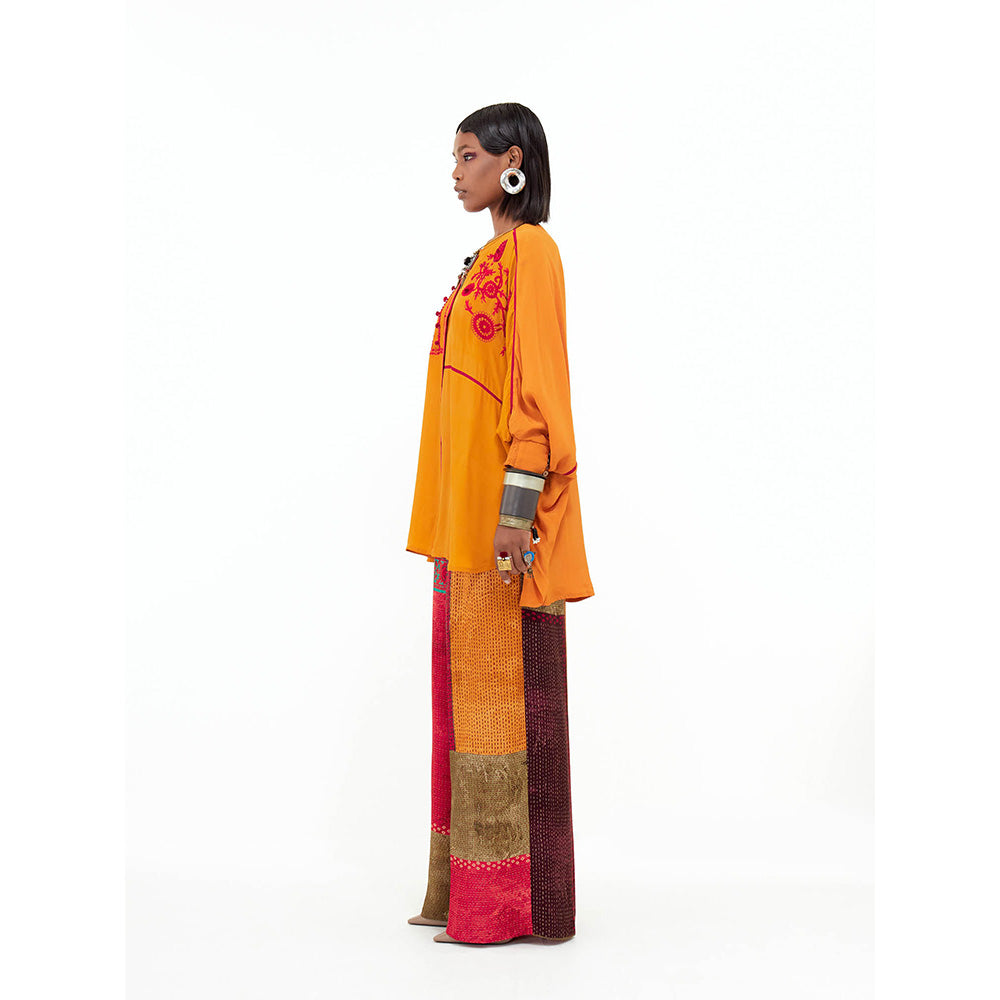 Aseem Kapoor Yellow Mandala Kaftan with Pant (Set of 2)