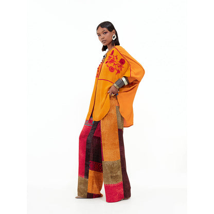 Aseem Kapoor Yellow Mandala Kaftan with Pant (Set of 2)