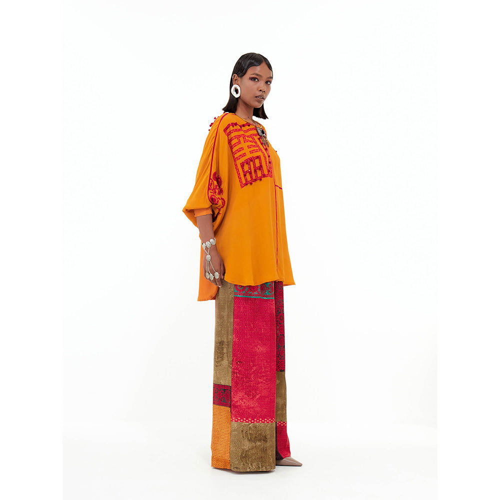 Aseem Kapoor Yellow Mandala Kaftan with Pant (Set of 2)