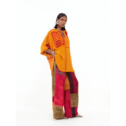 Aseem Kapoor Yellow Mandala Kaftan with Pant (Set of 2)