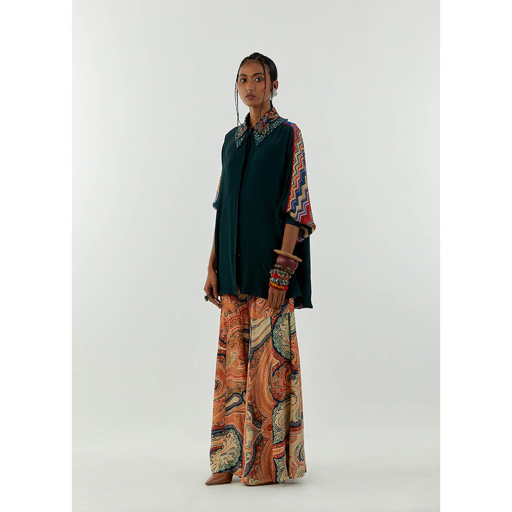 Aseem Kapoor Teal Mandala Shirt With Sharara (Set of 2)
