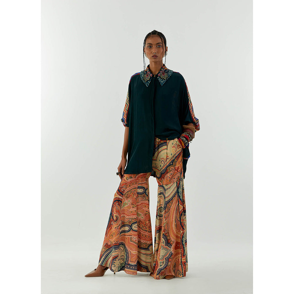 Aseem Kapoor Teal Mandala Shirt With Sharara (Set of 2)
