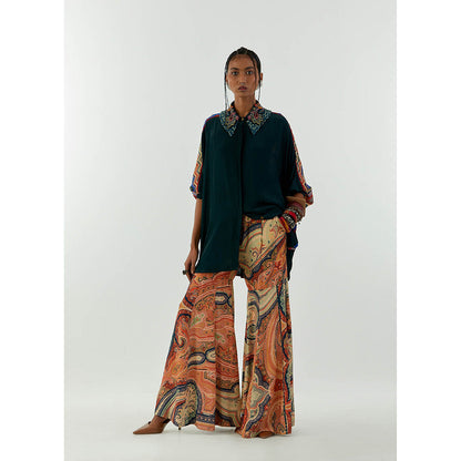 Aseem Kapoor Teal Mandala Shirt With Sharara (Set of 2)