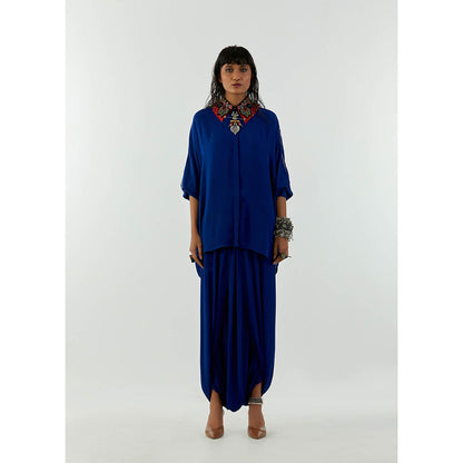 Aseem Kapoor Blue Mandala Shirt With Drape Trouser (Set of 2)