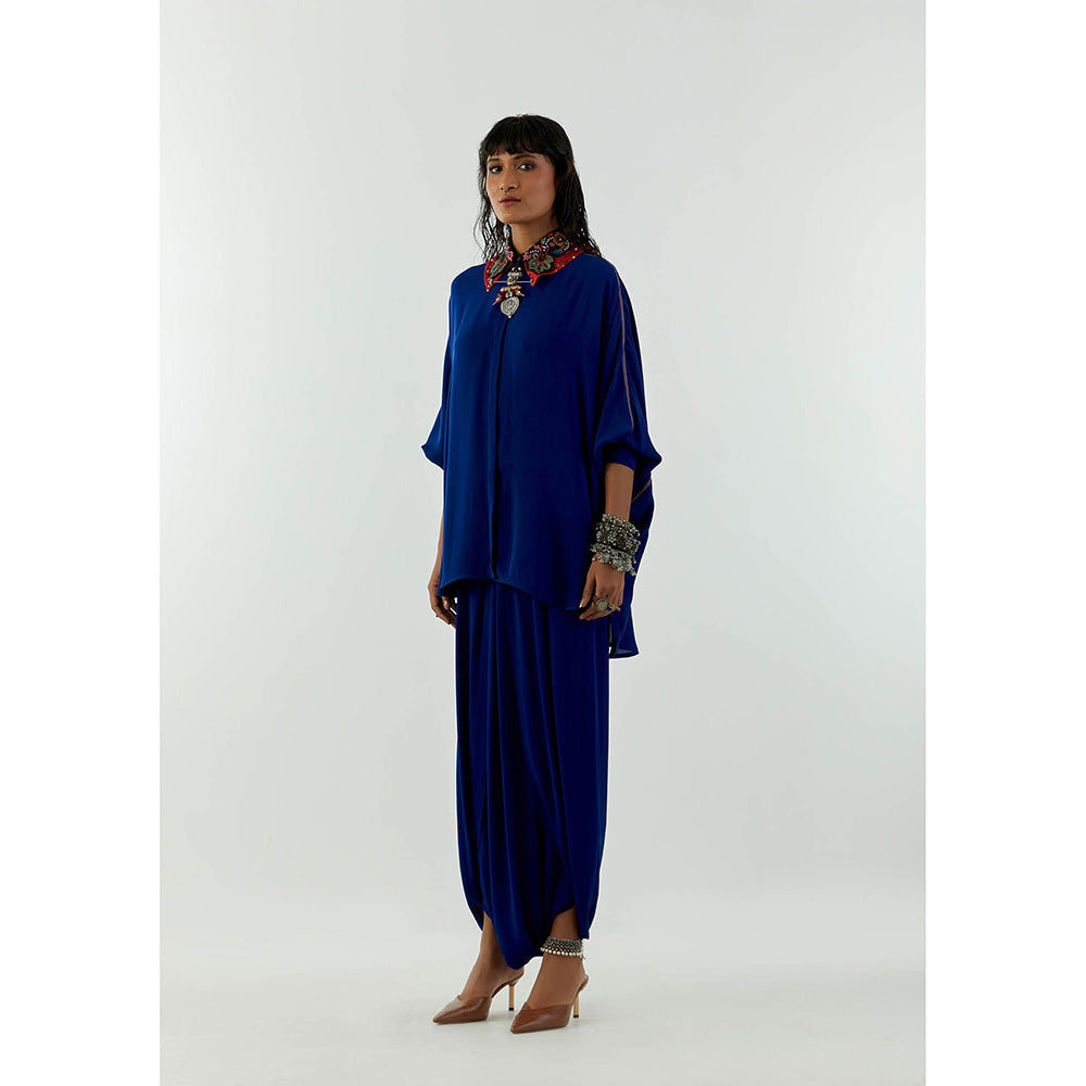 Aseem Kapoor Blue Mandala Shirt With Drape Trouser (Set of 2)