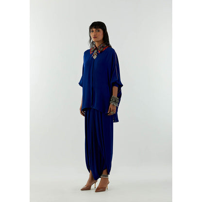 Aseem Kapoor Blue Mandala Shirt With Drape Trouser (Set of 2)