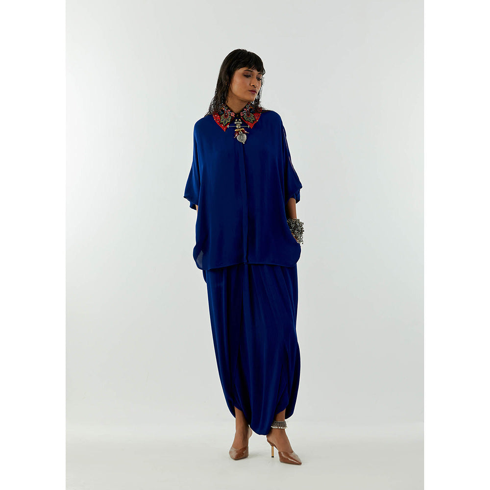 Aseem Kapoor Blue Mandala Shirt With Drape Trouser (Set of 2)