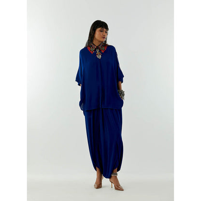 Aseem Kapoor Blue Mandala Shirt With Drape Trouser (Set of 2)