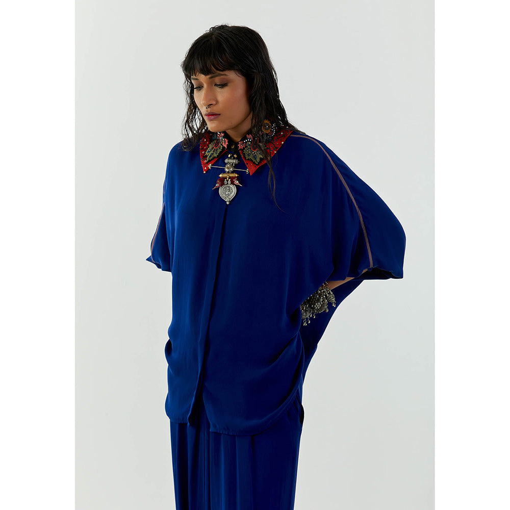 Aseem Kapoor Blue Mandala Shirt With Drape Trouser (Set of 2)