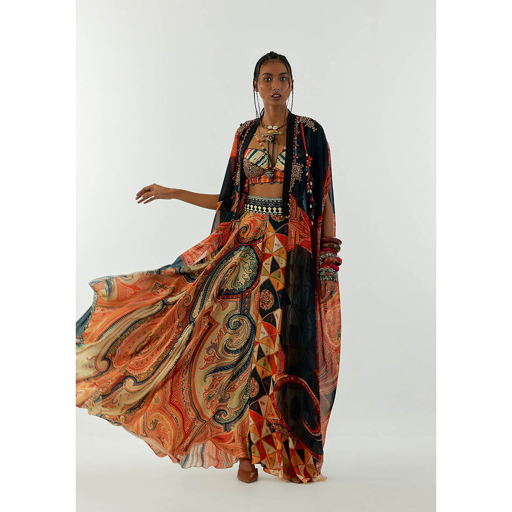 Aseem Kapoor Multi-Colour Ritu Cape With Blouse And Flared Trouser (Set of 3)