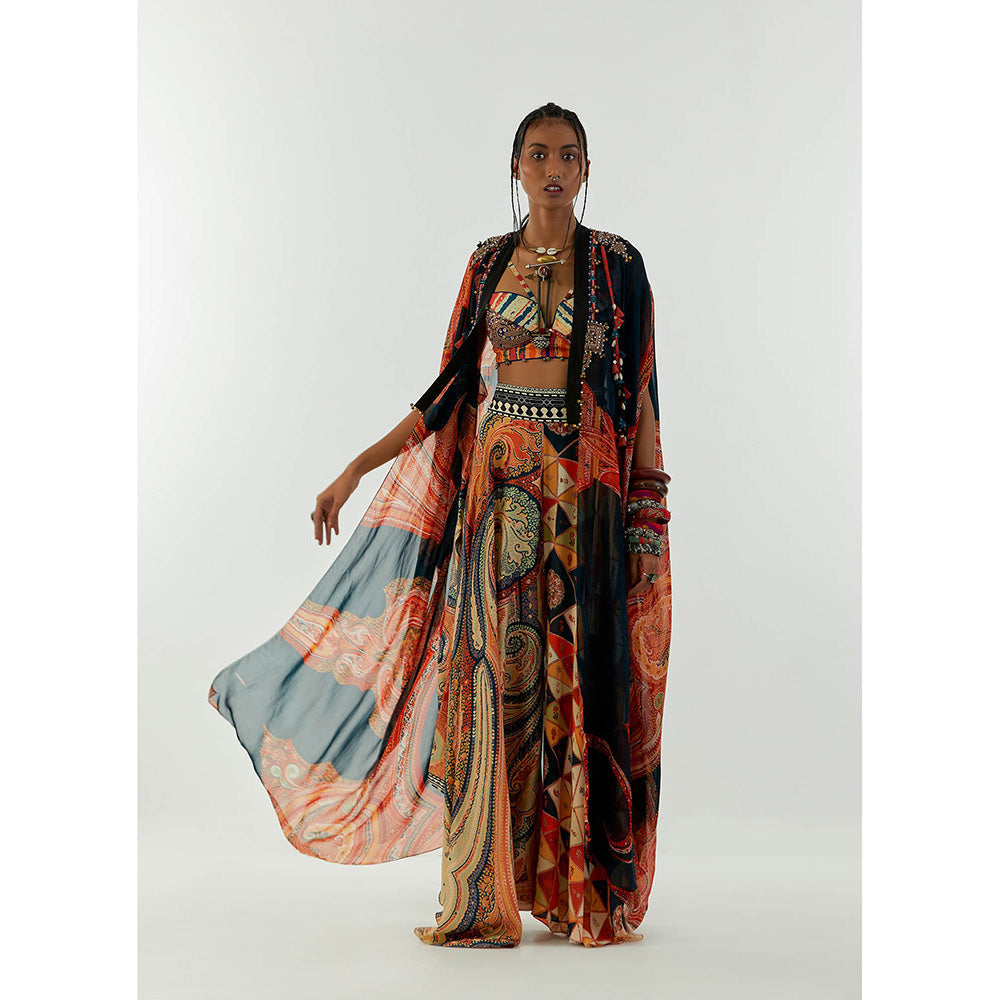 Aseem Kapoor Multi-Colour Ritu Cape With Blouse And Flared Trouser (Set of 3)