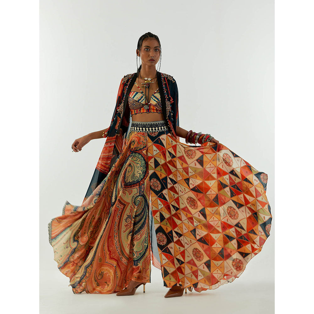 Aseem Kapoor Multi-Colour Ritu Cape With Blouse And Flared Trouser (Set of 3)