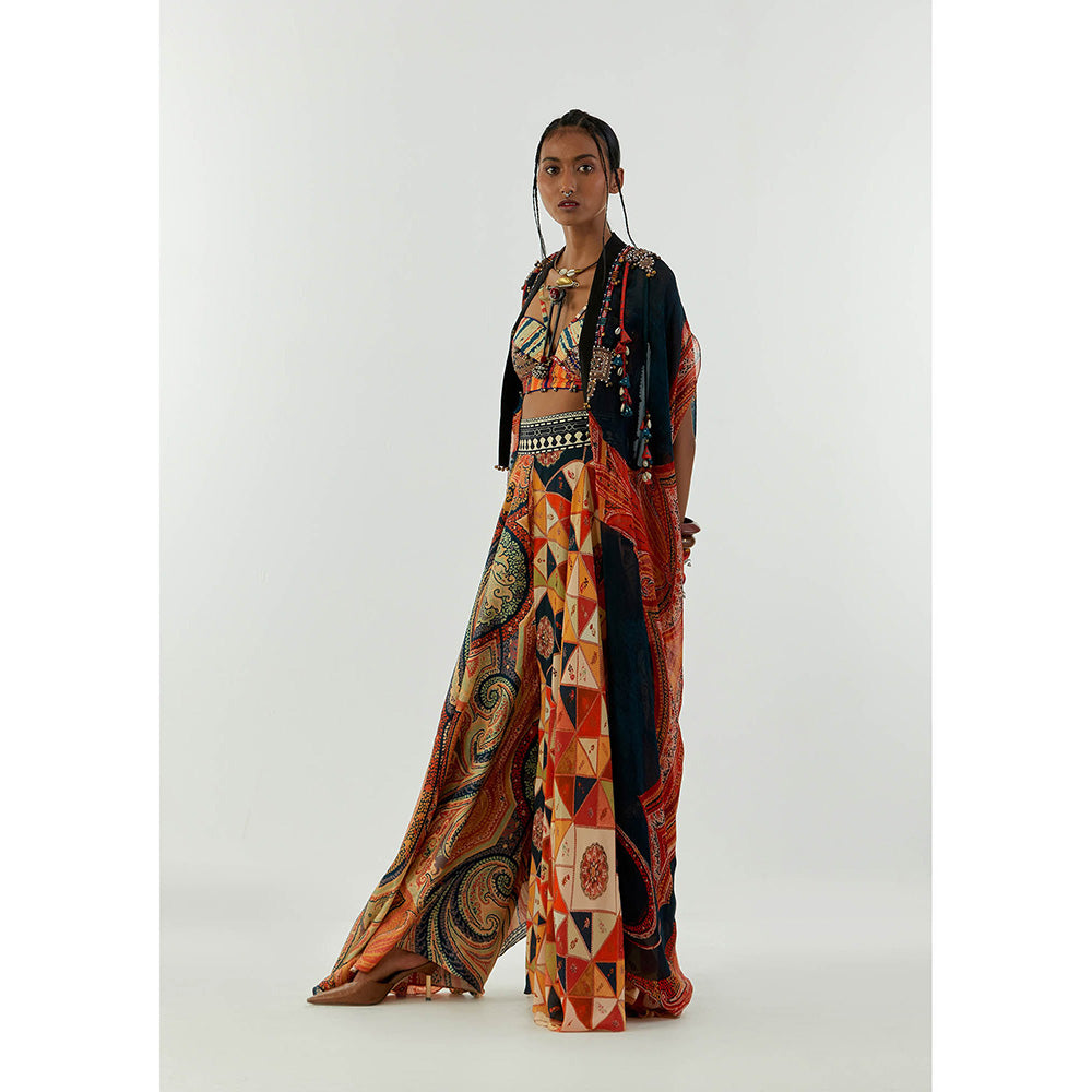 Aseem Kapoor Multi-Colour Ritu Cape With Blouse And Flared Trouser (Set of 3)