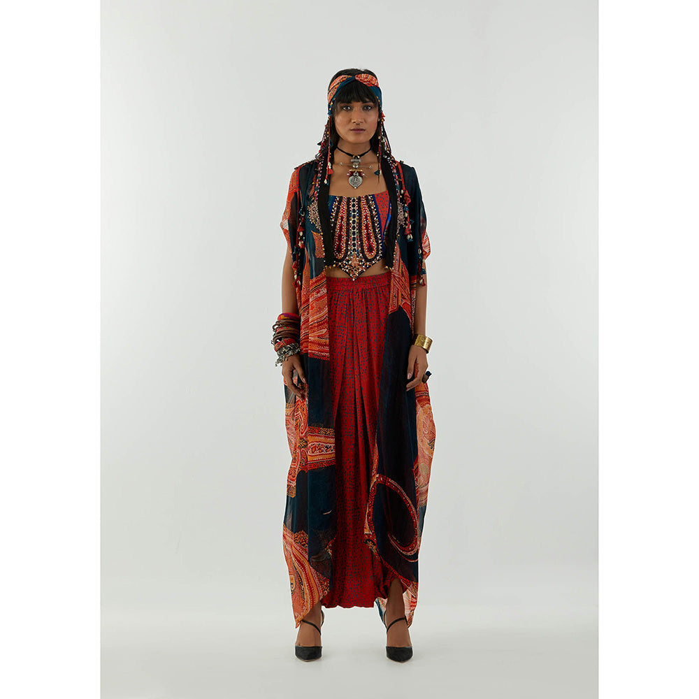Aseem Kapoor Multi-Colour Ritu Cape With Blouse And Draped Trouser (Set of 3)