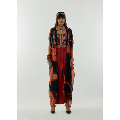 Aseem Kapoor Multi-Colour Ritu Cape With Blouse And Draped Trouser (Set of 3)
