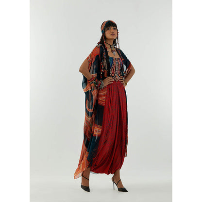 Aseem Kapoor Multi-Colour Ritu Cape With Blouse And Draped Trouser (Set of 3)