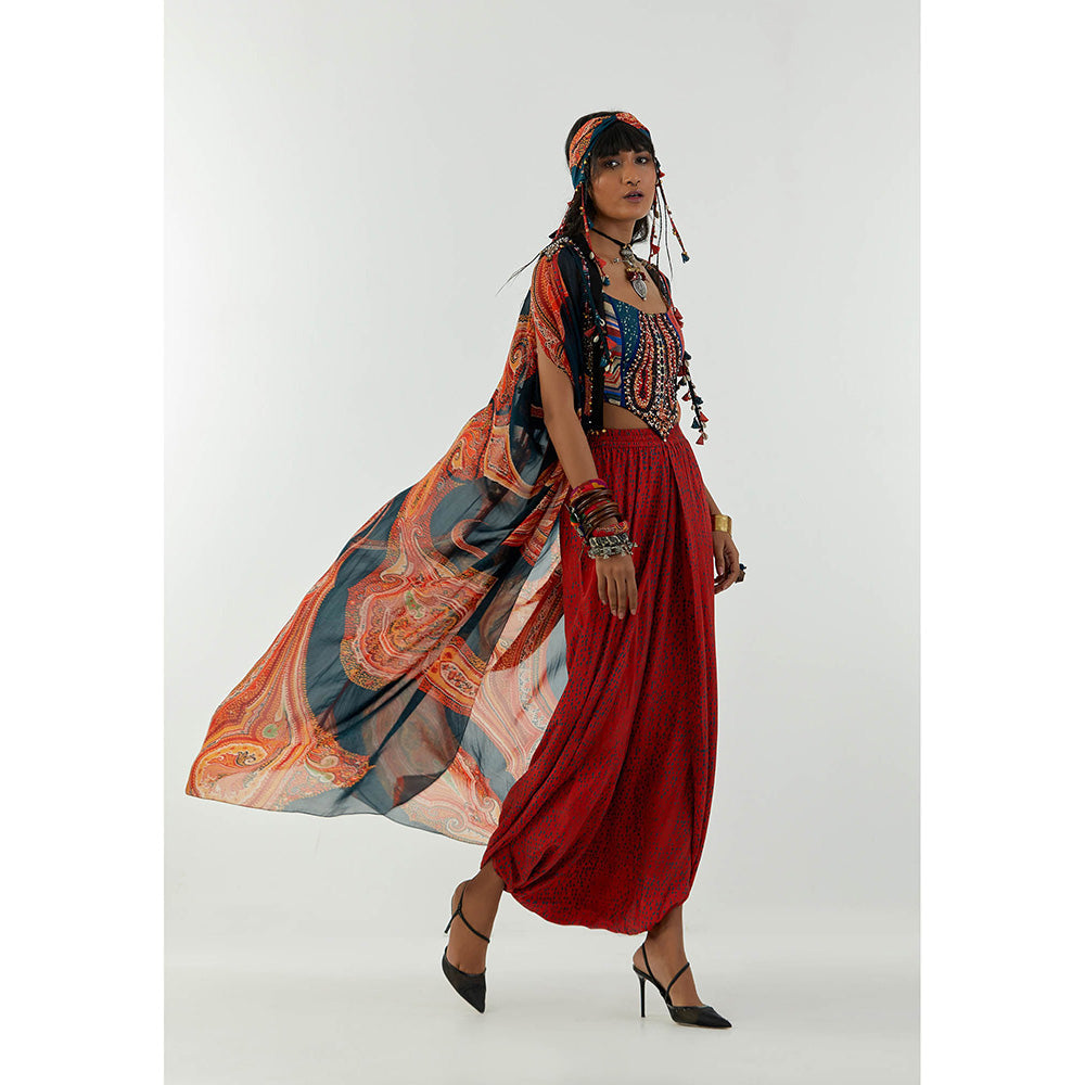Aseem Kapoor Multi-Colour Ritu Cape With Blouse And Draped Trouser (Set of 3)