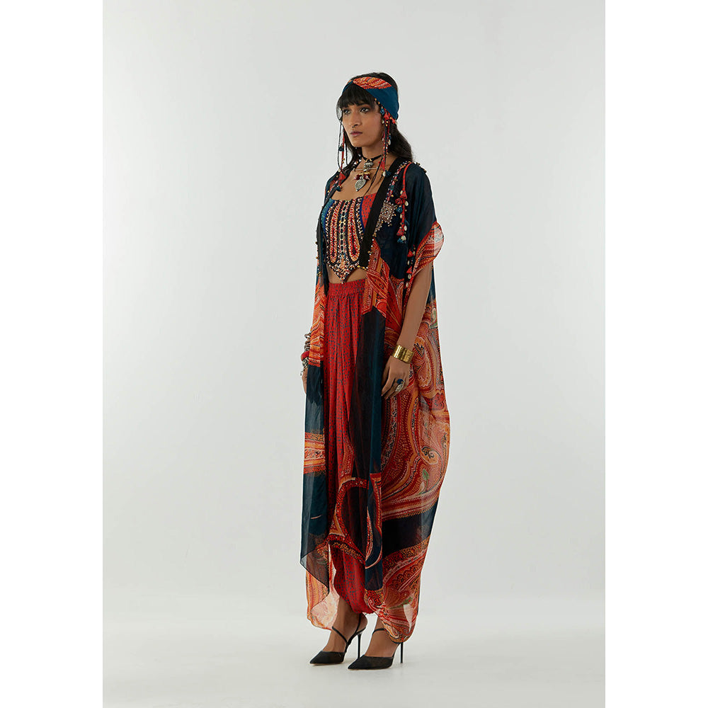 Aseem Kapoor Multi-Colour Ritu Cape With Blouse And Draped Trouser (Set of 3)