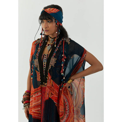 Aseem Kapoor Multi-Colour Ritu Cape With Blouse And Draped Trouser (Set of 3)