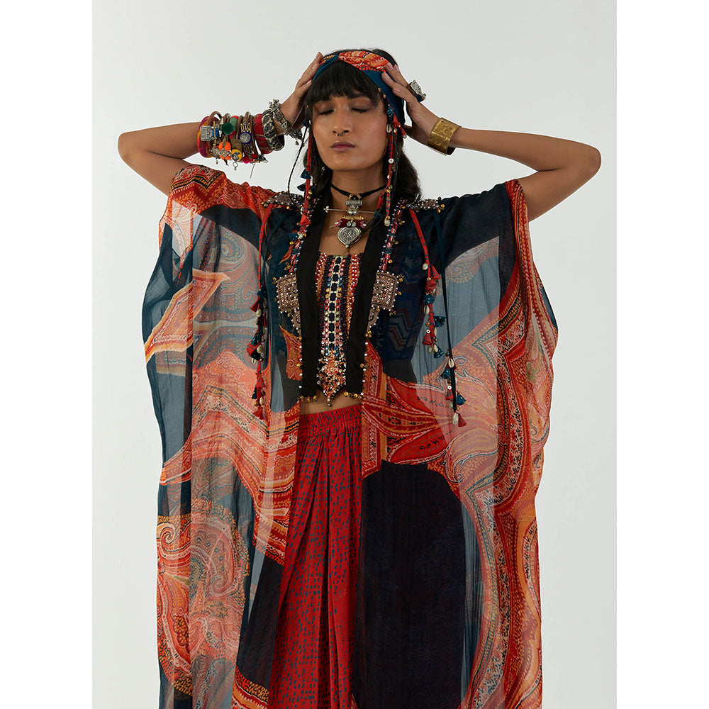 Aseem Kapoor Multi-Colour Ritu Cape With Blouse And Draped Trouser (Set of 3)