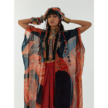 Aseem Kapoor Multi-Colour Ritu Cape With Blouse And Draped Trouser (Set of 3)