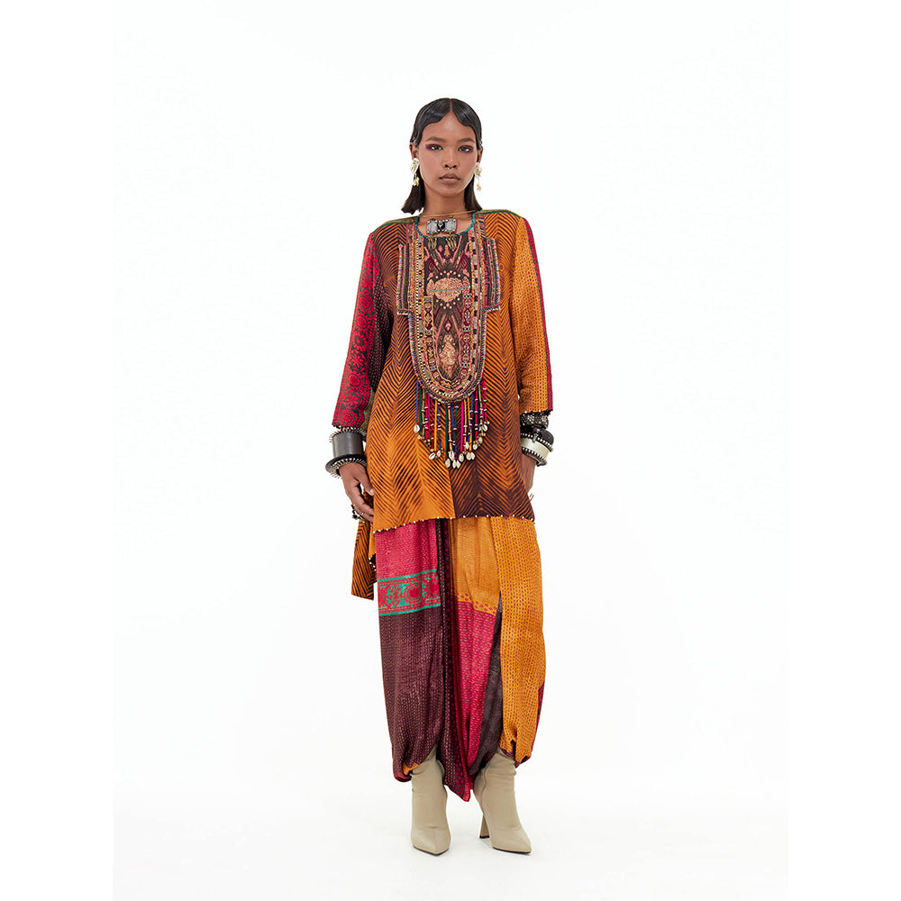 Aseem Kapoor Mustard Mitra Short Kurta With Draped Trouser (Set of 2)