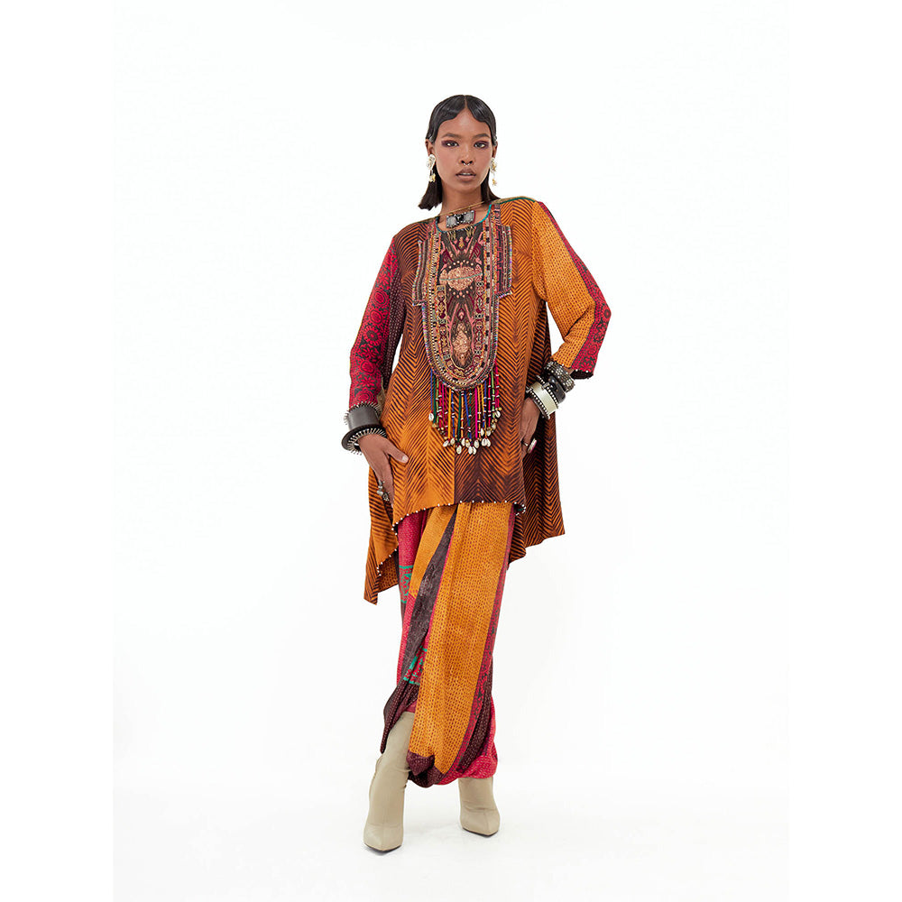 Aseem Kapoor Mustard Mitra Short Kurta With Draped Trouser (Set of 2)