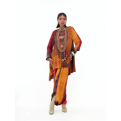 Aseem Kapoor Mustard Mitra Short Kurta With Draped Trouser (Set of 2)